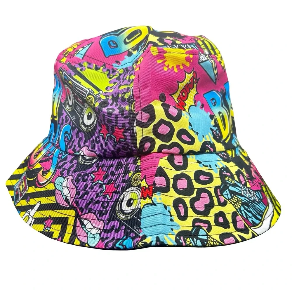 Retro Bucket Hat Back‎ to the 80s Graphic Print Vibrant Colorful